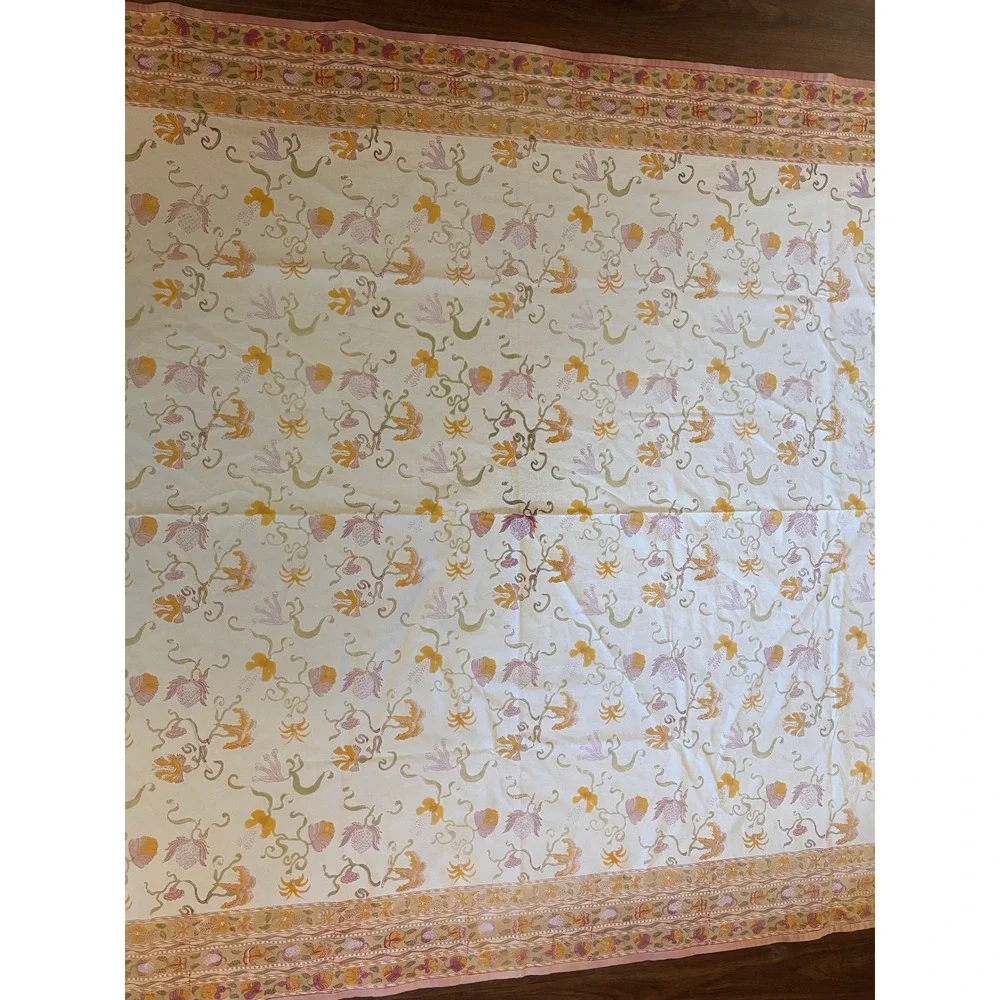 Couleur Nature Bruno Lamy Floral Cotton Tablecloth 72x59 Pink Yellow 2460